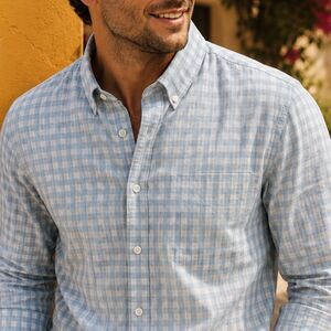 J Crew Button Up Shirt Mens XXL Blue Gingham Check Flex Washed‎ Classic BP969